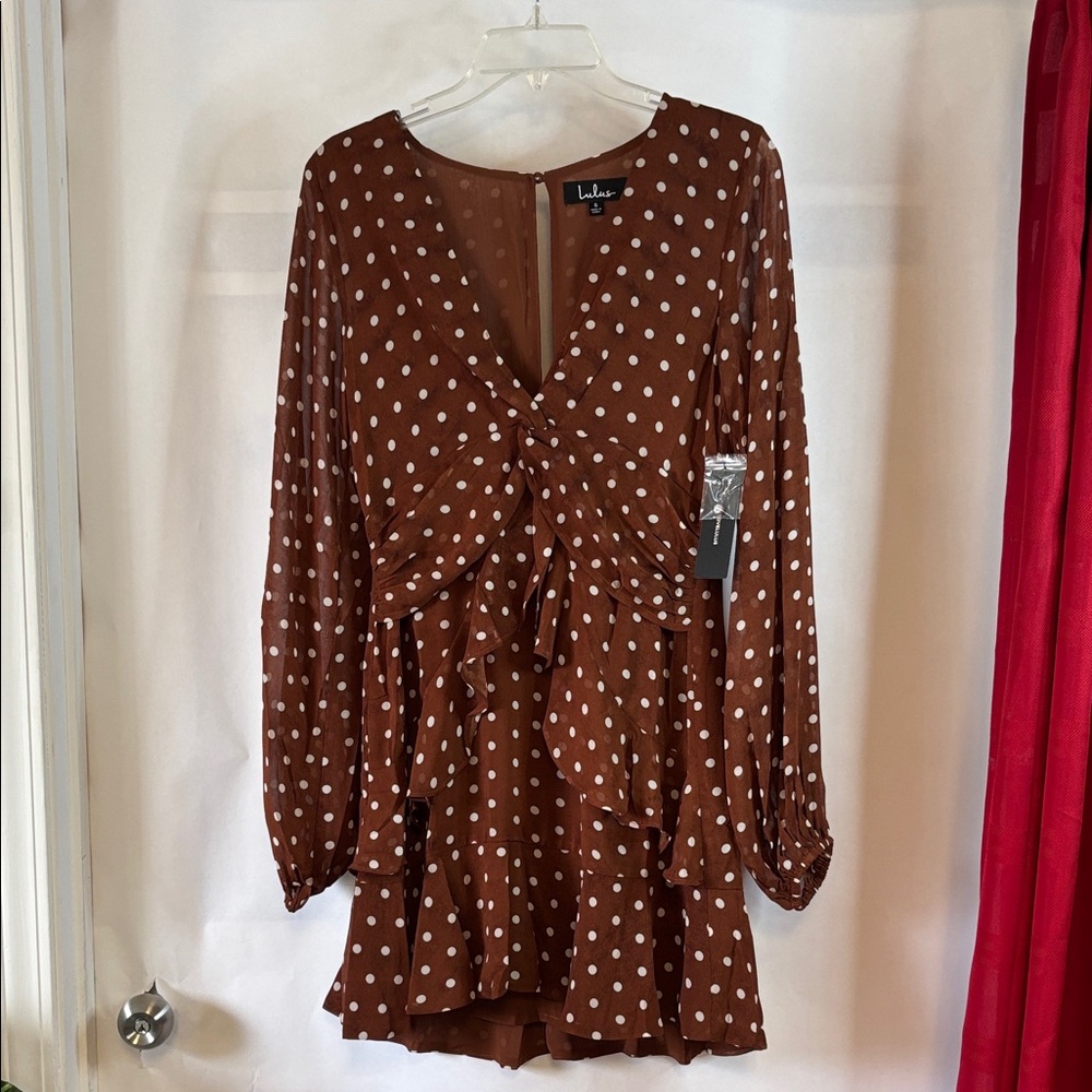 Lulu's Chocolate Brown Dress with Cream Polka Dots